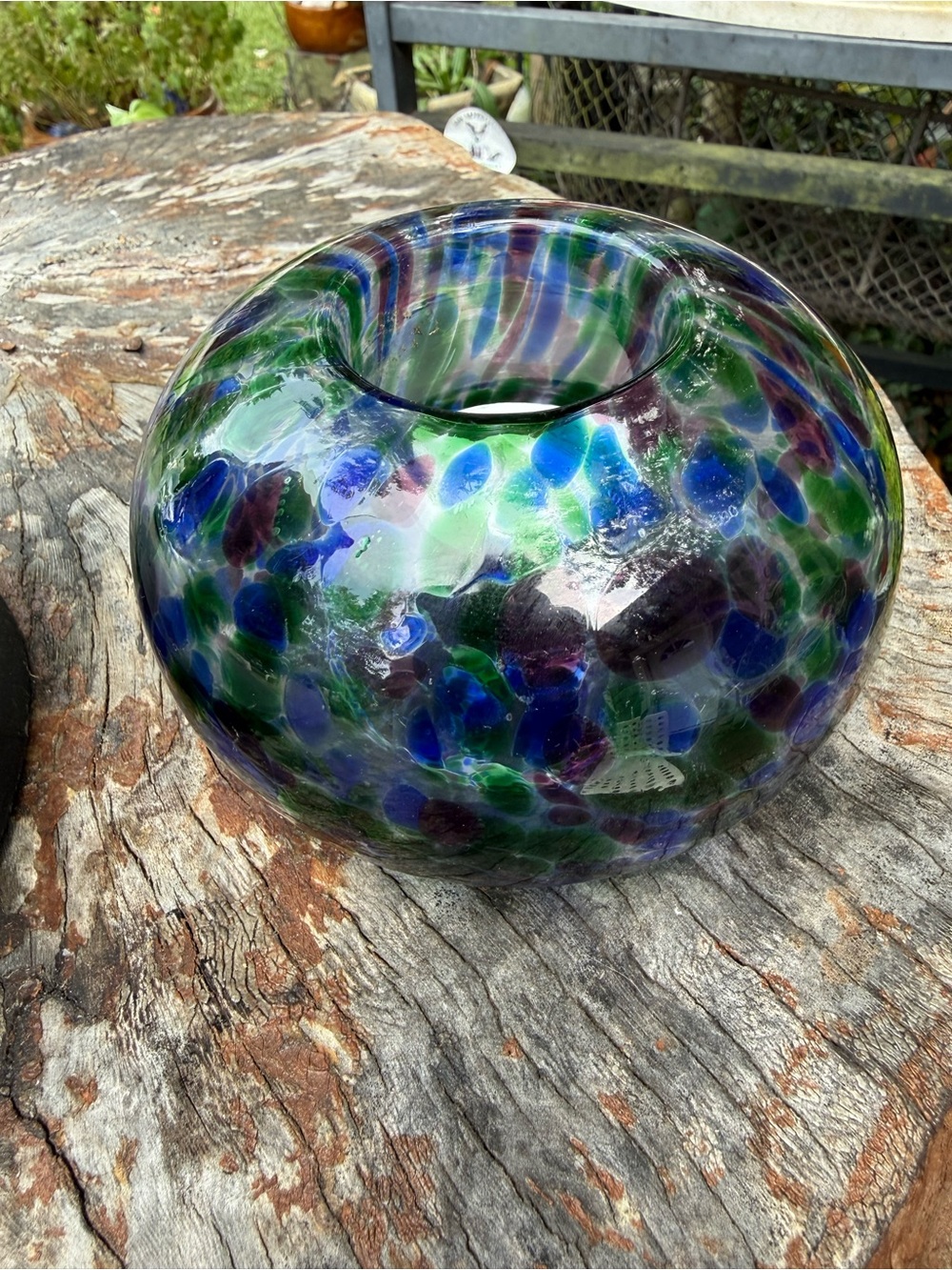 Handblown Blue & Green Glass Art Vase